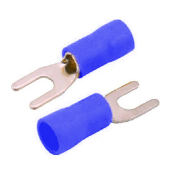 100 Conector Terminal Pré Isolado Garfo - Azul para fio 1,5mm a 2,5mm